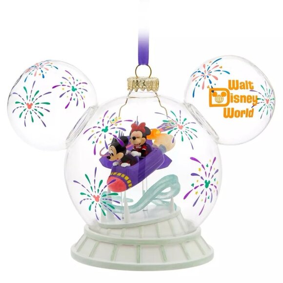 NWT Disneyland Mickey Minnie Mouse Icon Glass Ball Ornament Space Mountain Ride - Picture 1 of 11